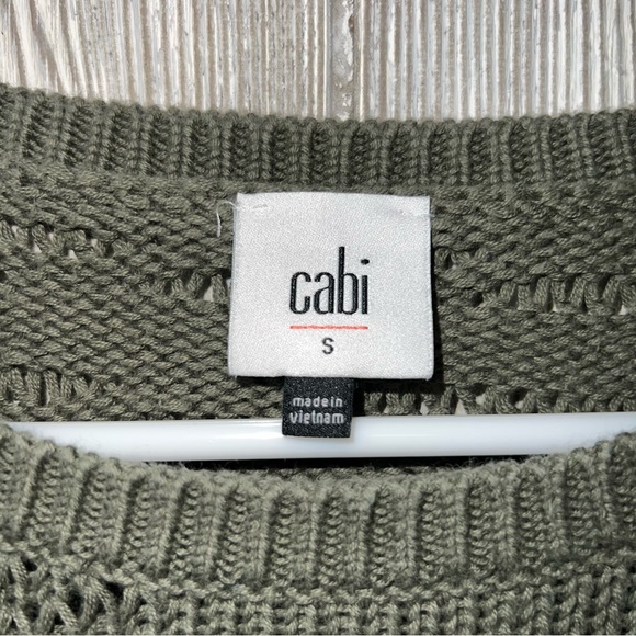 CAbi #5829 Scout Pullover Sweater Sz Small Green White Striped Long Sleeve Boxy - Picture 2 of 5